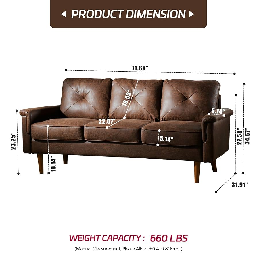 Amazon.com: 72'' 3-Seater Deep Seat Sofa Couch, Mid-Century
